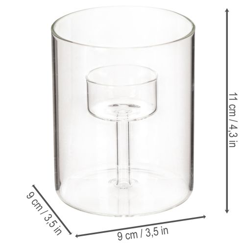 Glas Windlicht mit erhöhtem Teelichthalter 11cm | Floristik24.de