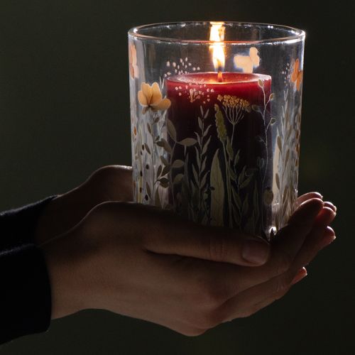 Artikel Deko Windlicht Glasmotiv Schmetterlingswiese für stilvolle Wohnakzente 18cm 2St