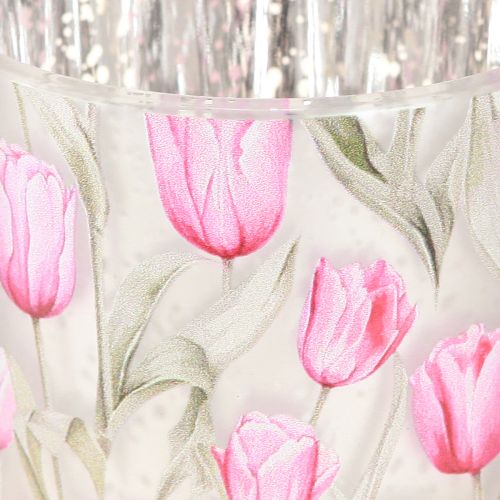 Floristik24 Deko Windlicht Glasmotiv Tulpendesign für frühlingshafte Wohnakzente 8cm 4St.