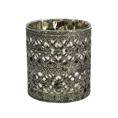 Windlicht Glas mit Orient-Muster Silber Ø7,5cm H8cm