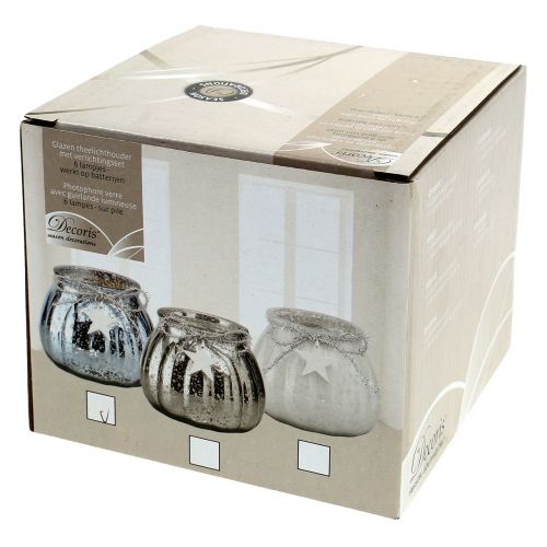 Floristik24 Windlicht Hellblau mit LED-Licht  Ø11cm H10cm