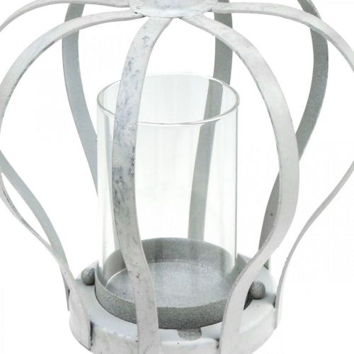 Windlicht-Krone, Metalldeko im Vintage-Stil, Weiß Shabby Chic Ø14cm H19cm