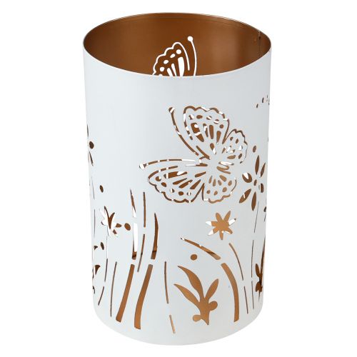 Windlicht Metall Weiß Gold Schmetterling Ø12,5cm H20,5cm