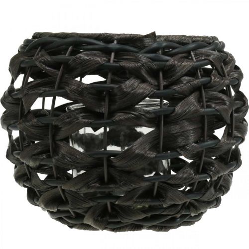 Artikel Windlicht geflochten Schwarz, Braun Rattan Kerzenglas Ø23cm H18cm