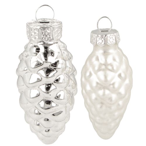 Artikel Zapfen Mix aus Glas Silber 5cm 14 St