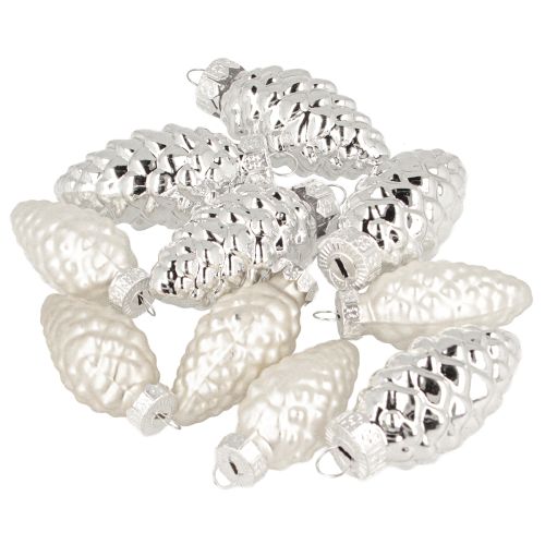 Artikel Zapfen Mix aus Glas Silber 5cm 14 St