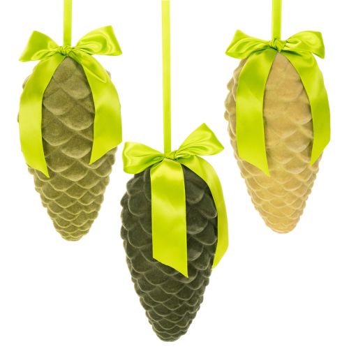 Zapfen Anhänger künstlich mit Geschenkband und Schleife 23cm 3St