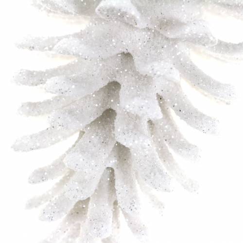 Floristik24 Christbaumschmuck Zapfen Weiß Glitter 9cm x 4,5cm 6St