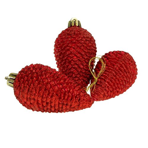Floristik24 Christbaumschmuck Zapfen rot 9cm 6St
