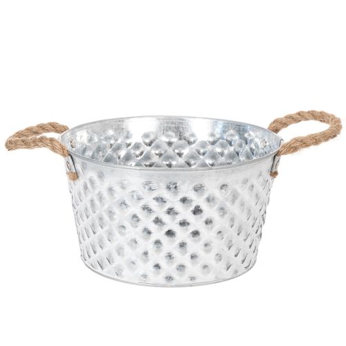 Zinkschale Dekoschale Metall mit Seilgriff Ø22cm H12cm | Floristik24.de