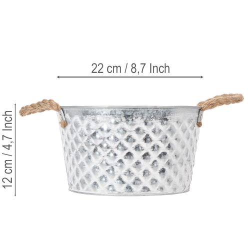 Zinkschale Dekoschale Metall mit Seilgriff Ø22cm H12cm | Floristik24.de
