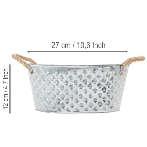 Zinkschale oval mit Seilgriffen 27cm x 17,5cm H12cm | Floristik24.de