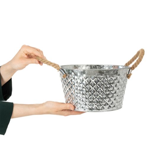 Zinkschale rund mit Seilgriffen Ø25cm H14cm | Floristik24.de