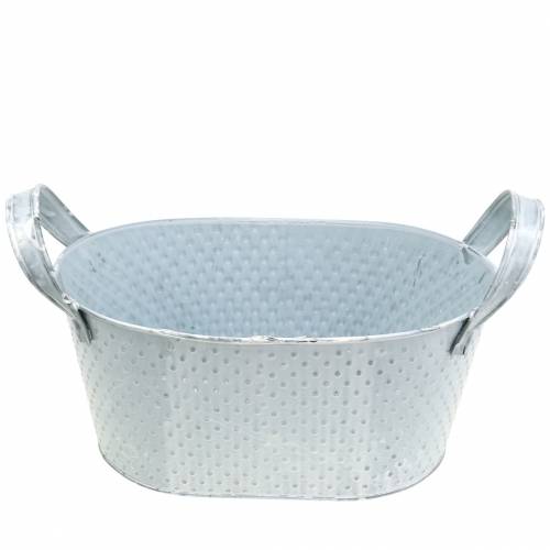 Zinkschale Oval Hellgrau Gewaschen 27x18cm H12cm | Floristik24.de