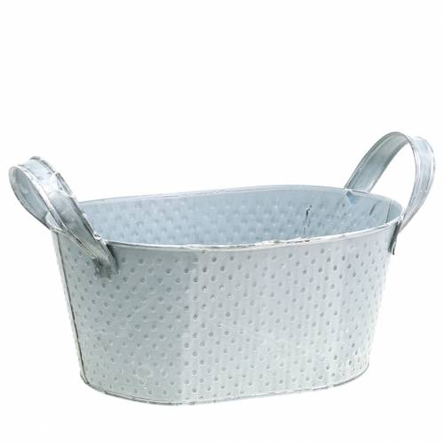 Zinkschale Oval Hellgrau Gewaschen 27x18cm H12cm | Floristik24.de
