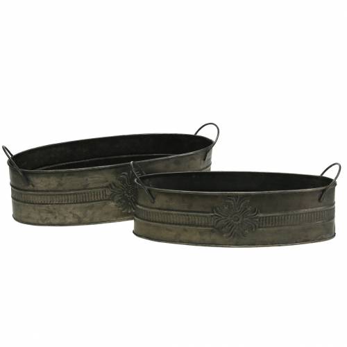 Floristik24 Deko Schale Antik oval Zink 33,5cm / 29,5cm 2St