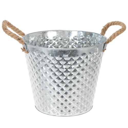 Zinktopf Raute mit Seilgriffen weiß gewaschen Ø24,5cm H21cm