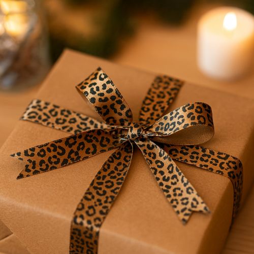 Band Leopard Print Seidenband Braun Schwarz 15mm 18m | Floristik24.de