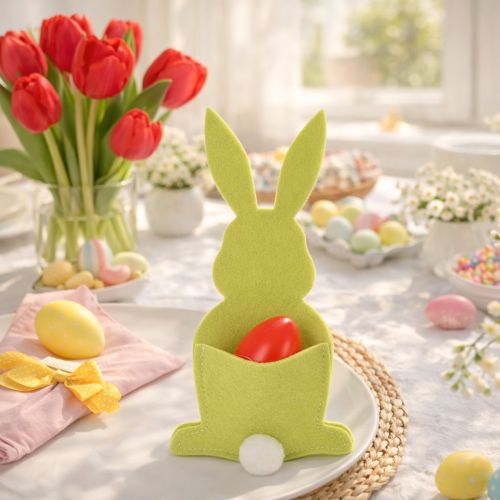 Artikel Bestecktasche Hase für festliche Tischdeko Ostern und Feierlichkeiten 26cm 4St