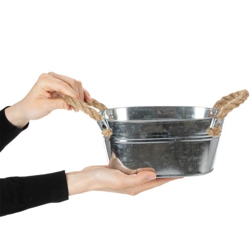 Blechschale mit Seilgriffen Silber 22cm H10cm | Floristik24.de