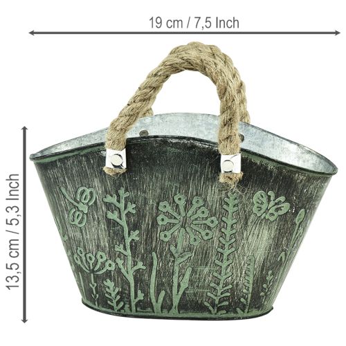 Blumentopf mit Griffen Tasche Metall Jute 19×13,5×13,5cm | Floristik24.de