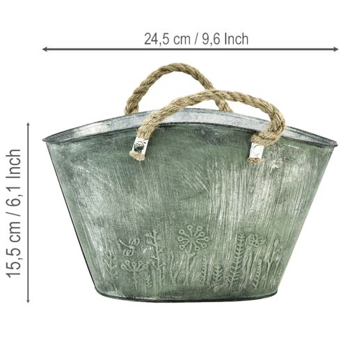Artikel Blumentopf mit Griffen Tasche Metall Jute 24,5×17×15,5cm