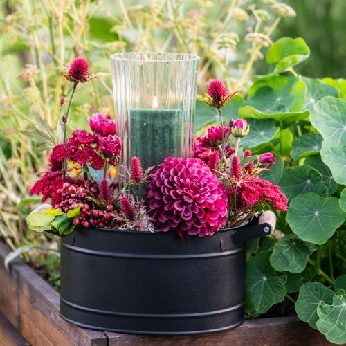 Artikel Blumentopf Metall Oval Griff Schwarz Natur 34x19,5x15cm