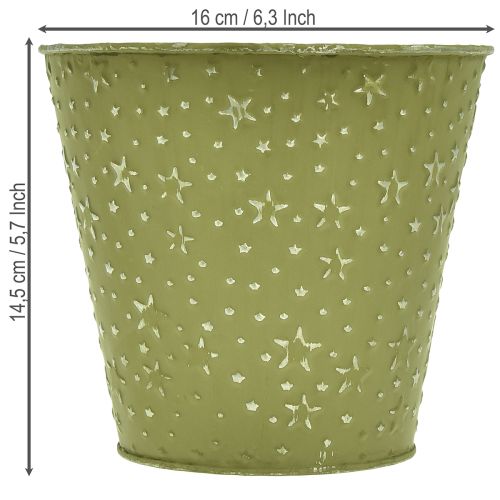 Blumentopf Metall Übertopf Sterne Grün Silber Ø16cm | Floristik24.de