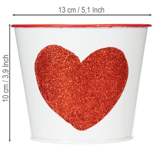 Blumentopf Weiß mit Herz in Rot Übertopf Pflanztopf Ø13cm H10,5cm | Floristik24.de