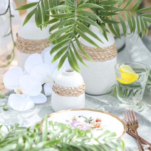 Blumenvase weiß Keramik Seegras Tischvase H10,5cm 2St