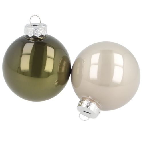 Artikel Christbaumkugeln Glas glänzend in Oliv & Silbergrau 5cm 24 St