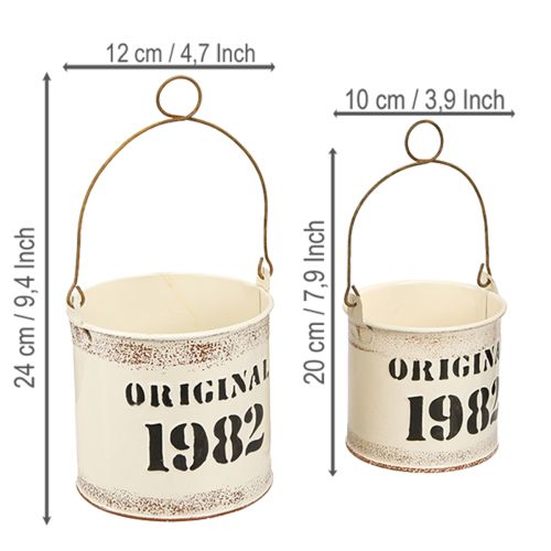 Artikel Deko Eimer Henkel „Original 1982“ Creme Ø12/10cm 2×2er-Set