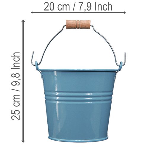 Artikel Deko Eimer Metall Holz Griff Blumentopf Blau H16cm 2St