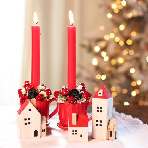 Deko Holzhaus Set Rotweiß mehrteilig Winterdeko 13cm 6St | Floristik24.de