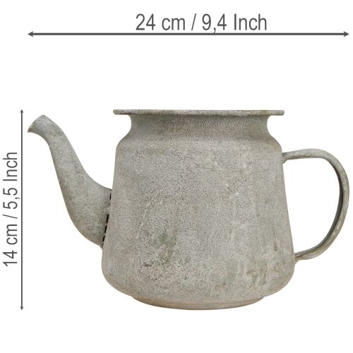 Deko Kanne Metall Vintage Teekanne Grau 24×14×14cm Retro Shabby Chic Stil | Floristik24.de