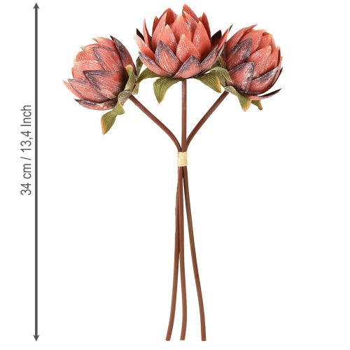 Artikel Deko Protea künstlich Kunstblumen Rotorange 34cm 3St