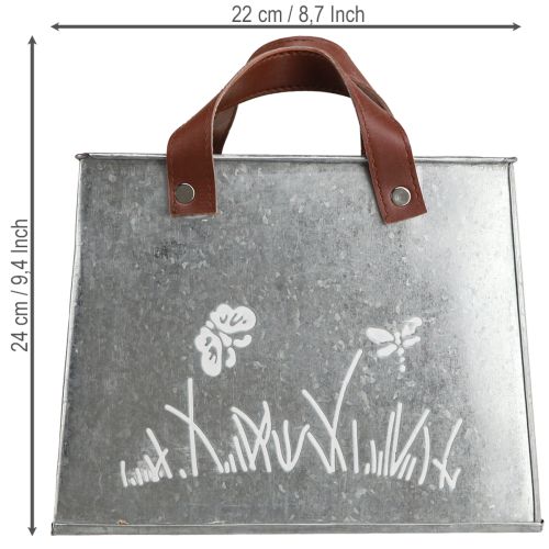 Deko Tasche Silber Weiß Braun Metall Pflanztopf L22cm 2St | Floristik24.de