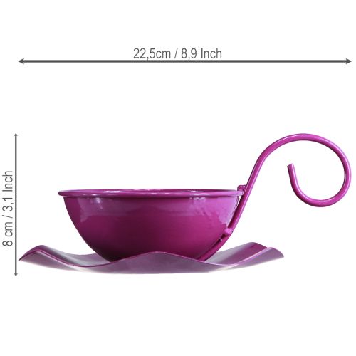 Artikel Deko Tasse Metall Teetasse auf Teller Lila Ø11,5cm H8cm 2St