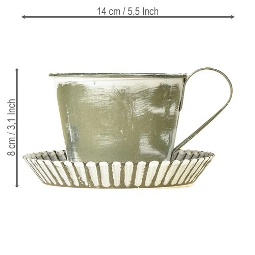Deko Tasse Metall Weiß gewaschen Antik Ø9cm H8cm 2St | Floristik24.de