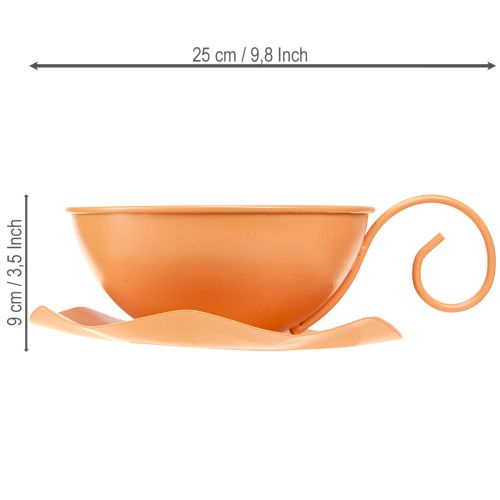 Deko Tasse Ø16cm H9cm mit Teller Metall Deko Orange 2St | Floristik24.de