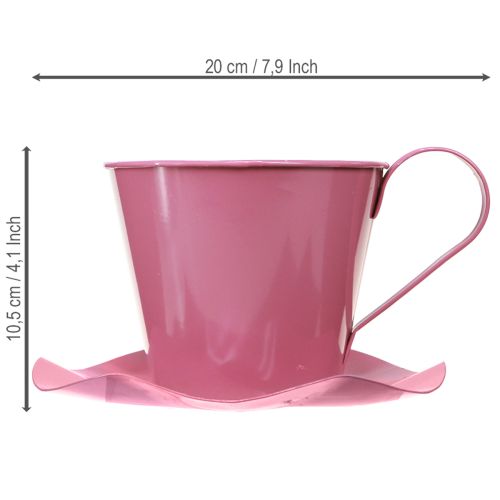 Deko Teetasse Metall Tasse mit Teller Pink Ø12 H10cm 8 St | Floristik24.de