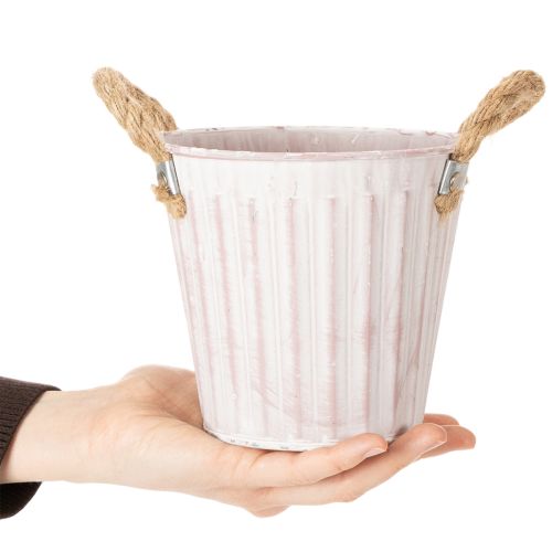 Deko-Topf, Metalleimer zum Bepflanzen, Pflanzgefäß mit Henkeln, Rosa/Grün/Gelb Shabby Chic Ø15cm H13cm 3er-Set | Floristik24.de