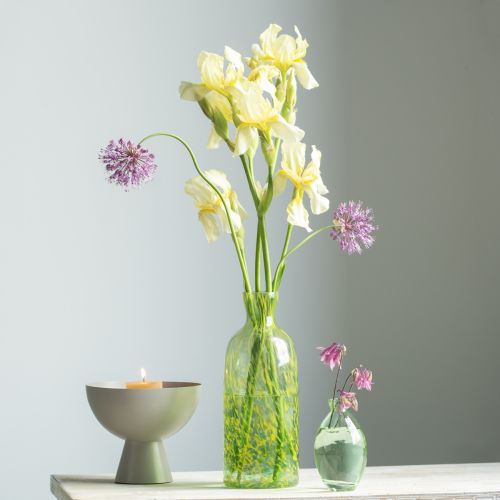 Artikel Deko Vase Glas Blumenvase Gelb Grün Muster Ø10cm H25cm