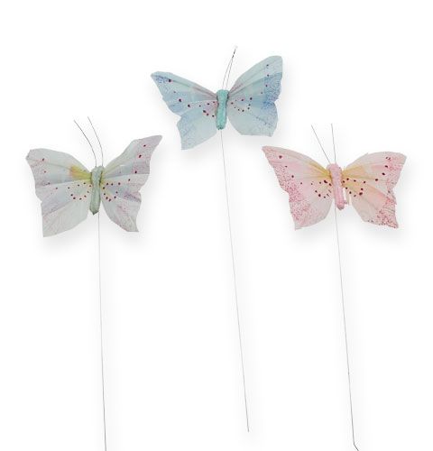 Deko-Schmetterling am Draht Pastell 8cm 12St