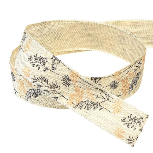 Artikel Dekoband Gräser und Blätter Leinenband Natur 25mm 18m