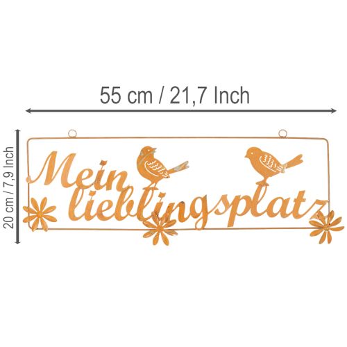 Dekohänger mit Vögeln, “Mein Lieblingsplatz”, Gartendeko Edelrost L55cm H20cm | Floristik24.de