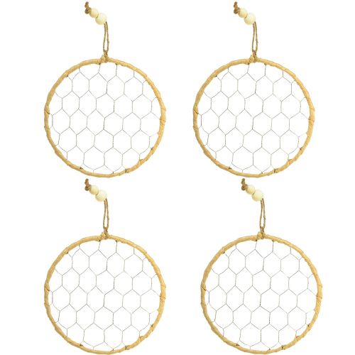 Artikel Dekoring Metall Raffia zum Aufhängen Ø20cm 4St Boho Wanddeko Fensterdekoration