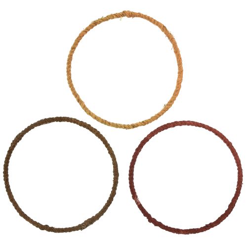 Artikel Dekoring farbig Ring mit Jute Gelb Ocker Braun Ø30cm 3St