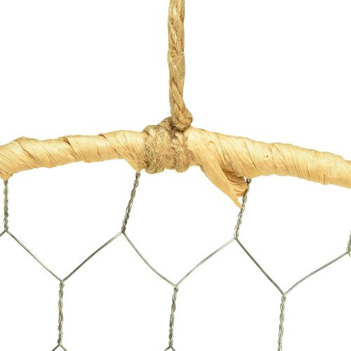 Artikel Dekoring Metall Ø38cm Hängedeko Raffia Silber Natur, Boho Wanddeko, Vielseitig Dekorierbar 4St