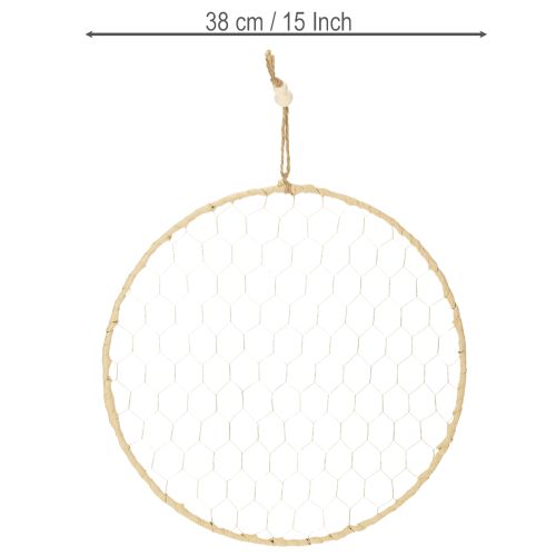Dekoring Metall Ø38cm Hängedeko Raffia Silber Natur, Boho Wanddeko, Vielseitig Dekorierbar 4St | Floristik24.de